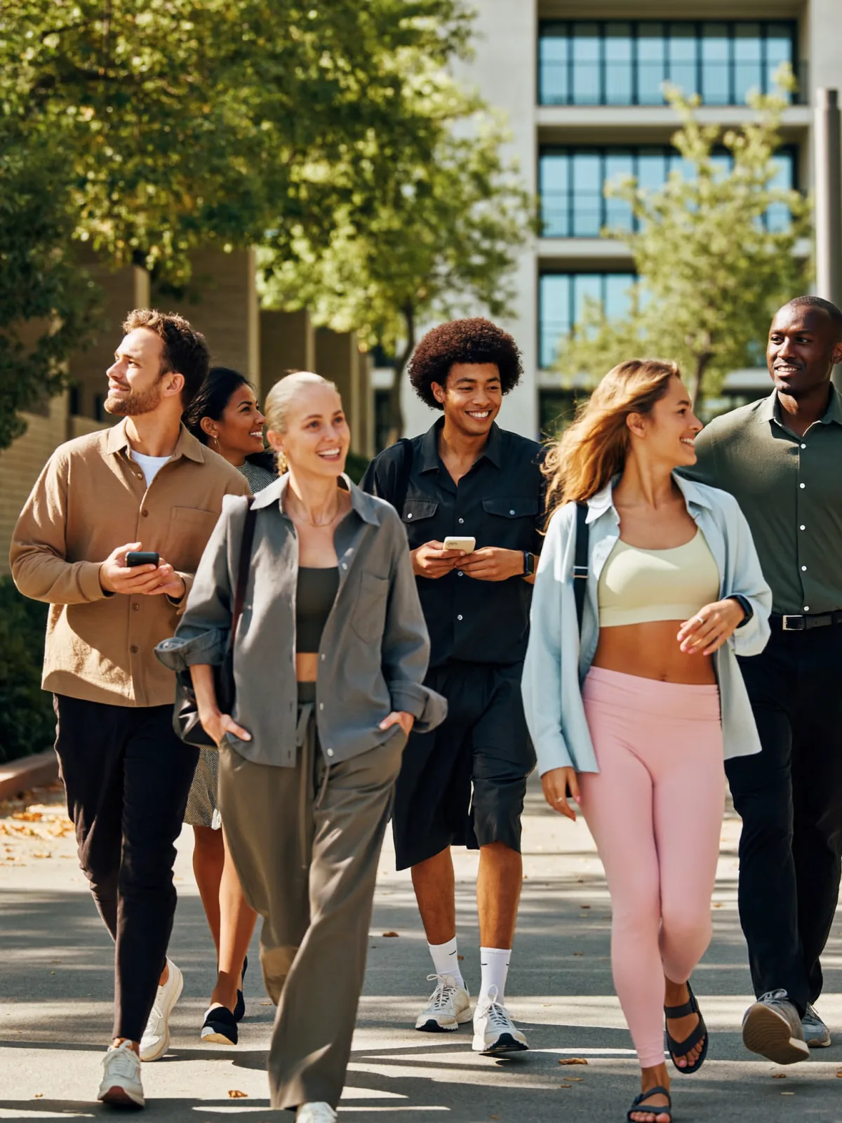 Colleagues on a walking meeting together, taking part in a company step challenge